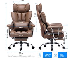 Ergonomische Bureaustoel – Luxe Directiestoel tot 200 kg | PU Leer | Voetsteun | Lendensteun | Hoge Rugleuning | Verstelbaar | Premium Comfort
