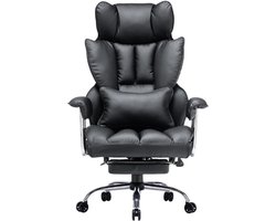 Ergonomische Bureaustoel - Luxe Directiestoel - Verstelbare Bureaustoel tot 150 KG - Comfortabele Werkstoel - Inclusief Voetsteun - Hoge Rugleuning - PU Leer - Zwart