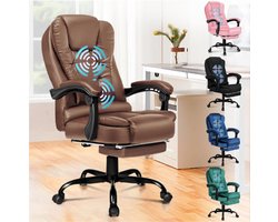 Ergonomische Bureaustoel – Luxe Managersstoel – 2-Punts Massage – Pu Leer – Met Voetensteun – Hoofdsteun En Lendensteun – Bruin