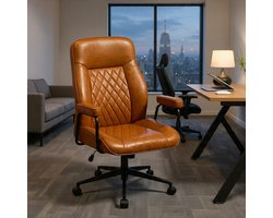 Ergonomische Bureaustoel – Luxe PU Lederen Directiestoel met Hoge Rugleuning, Kantelfunctie & Verstelbare Zithoogte – 136 kg – Bruin-Casa Serena