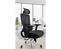 Ergonomische Bureaustoel met 4D Armleuningen – Verstelbare Zitdiepte, 4-Standen Kanteling, Hoge Mesh Rugleuning, Rubber Wielen, 150 kg Belastbaar – Luxe Comfort voor Lang Werken & Grote Personen – 70×70×113 cm