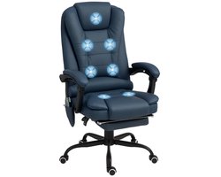 Ergonomische Bureaustoel met 7 Massagepunten - Massagestoel - In Hoogte Verstelbaar - 360° Draaibaar - 90-155° Kantelbare Rugleuning - met Voetensteun - Kantoorstoel - Gamestoel - Volwassenen Stoel - Computerstoel - Blauw