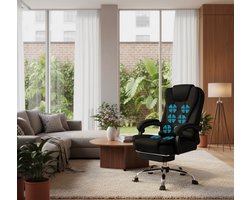 Ergonomische Bureaustoel met 8-Punts Massage, Verwarming, 150° Kantelbare Rugleuning, Voetsteun, Luxe Linnen Stoffen Directiestoel – Zwart – Altameubel