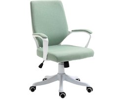 Ergonomische Bureaustoel met Armleuningen, Verstelbare Draaistoel met Wipfunctie, Linnen Look, Gevuld, Groen/Wit