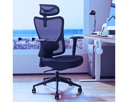 Ergonomische Bureaustoel Met Hoge Rugleuning - Verstelbare Lendensteun - Hoofdsteun & Armleuningen – Comfortabel Schommelbaar Tot 130° – Geschikt Tot 180 kg – Zwart