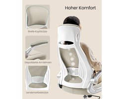 Ergonomische Bureaustoel met Hoofdsteun en Inklapbare Armleuningen – Draaistoel met Kantelfunctie, Ademend Netstof, In Hoogte Verstelbaar – Luxe Directiestoel voor Kantoor & Thuis – Cappuccinobeige - Ganeey
