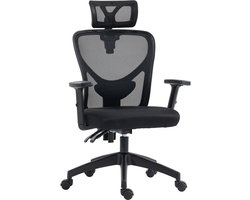 Ergonomische bureaustoel met in hoogte verstelbare rugleuning, lendensteun en hoofdsteun, 66x61x106-116 cm, zwart