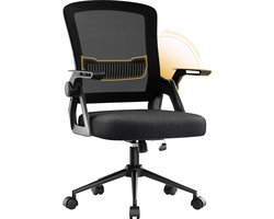 Ergonomische bureaustoel met inklapbare armleuningen - In hoogte verstelbare bureaustoel - Ergonomische ademende mesh met lendensteun - 360° draaibare wielen - Zwart