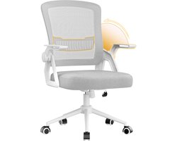 Ergonomische bureaustoel met inklapbare armleuningen - In hoogte verstelbare bureaustoel - Ergonomische ademende mesh met lendensteun - 360° draaibare wielen - Grijs