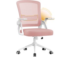 Ergonomische bureaustoel met inklapbare armleuningen - In hoogte verstelbare bureaustoel - Ergonomische ademende mesh met lendensteun - 360° draaibare wielen - Roze