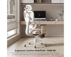 Ergonomische bureaustoel met lendensteun, hoofdsteun en voetensteun, 3D-armleuningen, verstelbare rugleuning tot 140° – Beige – 54D x 70B x 134H cm – Premium Comfort voor Werk, Studie en Gaming – Abkantoor