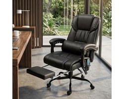 Ergonomische bureaustoel met massagefunctie, met voetsteun, hoge rugleuning en lendensteun, zwart
