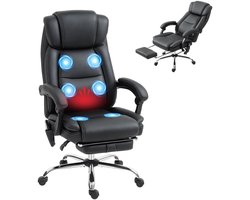 Ergonomische Bureaustoel met Massagefunctie, Verwarmingsfunctie & Voetensteun - In Hoogte Verstelbaar - Max. kanteling 135° - 360° Draaibaar - Kantoorstoel - Gamestoel - Volwassenen Stoel - Directiestoel - Computerstoel - Zwart
