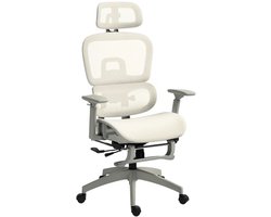 Ergonomische Bureaustoel met Mesh-bekleding - 135° Kantelbare Rugleuning - Verstelbaar - Verplaatsbaar - met Armleuningen & Hoofdsteun - Kantoorstoel - Gamestoel - Volwassenen Stoel - Computerstoel - Beige