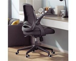 Ergonomische Bureaustoel - Met Opklapbare Armsteunen - Compact Ontwerp - 120° Vergrendeling - 360° Rotatie - Verstelbare Zitting - Versterkte Nylonharsbasis - Zwart