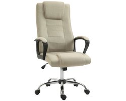 Ergonomische Bureaustoel met Schommelfunctie & Hoge Rugleuning - In Hoogte Verstelbaar - 360° Draaibaar - Kantoorstoel - Gamestoel - Volwassenen Stoel - Directiestoel - Computerstoel - Linnenlook - Beige