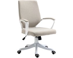 Ergonomische Bureaustoel met Schommelfunctie - In Hoogte Verstelbaar - 360° Draaibaar - Kantoorstoel - Gamestoel - Volwassenen Stoel - Directiestoel - Computerstoel - Beige + Wit