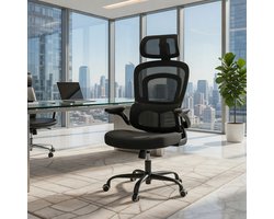 Ergonomische Bureaustoel met Stoel - Comfortabele Computerstoel voor Thuis en Kantoor - Verstelbare Managerstoel met Verstelbare Mesh, Lumbale Stoel en Draaibare Wieltjes - Zwart Casa Serena