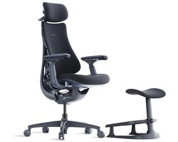 Ergonomische Bureaustoel met Voetensteun 79,3x74x117 cm – 160° Verstelbaar, Adaptieve Lendensteun, Bionische Rugleuning, Gaming & Kantoor Stoel met Zitdiepte 48 cm, Zwart