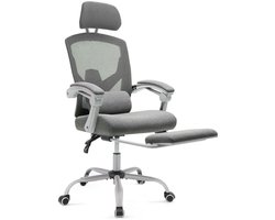 Ergonomische Bureaustoel met Voetensteun - Directiestoel / Netbespannen Office Chair - Verstelbare Hoofdsteun & Lendensteun - 125 kg Draagvermogen