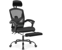 Ergonomische Bureaustoel met Voetensteun - Directiestoel / Netbespannen Office Chair - Verstelbare Hoofdsteun & Lendensteun - 125 kg Draagvermogen