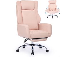 Ergonomische bureaustoel met voetensteun - met Inklapbare Voetensteun - Gamestoel Verstelbaar Rugleuning - Ergonomische Gaming Chair als Bureaustoel - roze - PU-Leer-Computerstoel Gaming-Voor Volwassenen en Jongeren