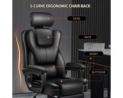 Ergonomische Bureaustoel met Voetsteun en Hoofdsteun - Verstelbare Gaming Stoel - Directiestoel met Kantelfunctie, 360° Draaibaar, PU Leer, Belastbaar tot 150 kg - Grijs - Mobili Bella
