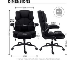 Ergonomische Bureaustoel met Wielen – Casa Velluto ExecutiveComfort 5756 – In Hoogte Verstelbare Directiestoel met Opklapbare Armleuningen – Kantelbare Rugleuning 90°-120° – Comfortabele Computerstoel voor Thuiswerken, Kantoor & Studie – Zwart