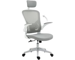 Ergonomische Bureaustoel Schreibtischstoel Met Hoofdsteun En Wipfunctie Hoogte Verstelbaar 65x64x114-122 cm Grijs Kunststof Netstof Mesh Computerstoel Draaistoel Lendensteun Armleuningen Verstelbaar 360° Roterend Belastbaar 120 kg Thuis Kantoor Stoel
