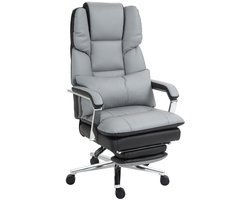 Ergonomische Bureaustoel Schreibtischstoel Verstelbaar Hoogte 63x71x123-129 cm Lichtgrijs Zwart Kunstleer Draaistoel Met Lendensteun Ligfunctie Tot 160° Voetensteun Comfort Stoel Belastbaar 120 kg Home Office Gaming Stoel