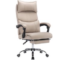 Ergonomische Bureaustoel - Stoffen Directiestoel - Dubbele Lendensteun - Met Voetensteun - 150 kg Draagvermogen - Thuiswerkplek - 79x36x56cm - Beige