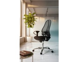 Ergonomische Bureaustoel – Topstar Open Point SY Deluxe – Verstelbare Armleuningen – Comfortabele Mesh Rugleuning – Chromen Onderstel – Zwart – Industrialhome