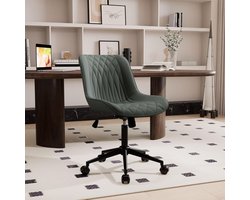 Ergonomische Bureaustoel van PU-Leder – Draaistoel met Rugleuning en Wielen, In Hoogte Verstelbare Computerstoel zonder Armleuningen, Draagvermogen tot 136 kg, Grijsgroen