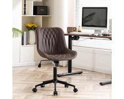 Ergonomische Bureaustoel van PU-Leder – Draaistoel met Rugleuning en Wielen, In Hoogte Verstelbare Computerstoel zonder Armleuningen, Draagvermogen tot 136 kg, Bruin