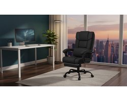 Ergonomische Bureaustoel XXL met Voetensteun en Verstelbare Lendensteun - House&Garden Executive Directiestoel - Hoge Rugleuning - Kantelbaar 90°-150° - Gamingstoel & Kantoorstoel - Belastbaar tot 180 kg - Zwart Linnen