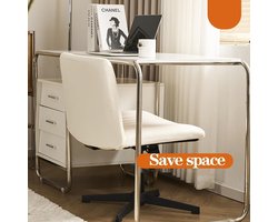 Ergonomische bureaustoel zonder armleuningen – Draaistoel met wielen, brede zitting voor kleermakerszit, mid-back rugleuning, zachte bekleding crème – Home office & make-up stoel – Mobili Bella
