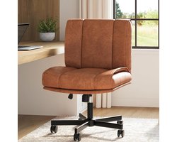 Ergonomische Bureaustoel zonder Armleuningen - Verstelbare Draaistoel - Bruin PU-Leder - Voor Kantoor, Home Office & Kaptafel - Max. 110 kg