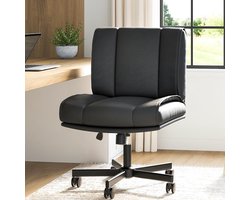 Ergonomische Bureaustoel zonder Armleuningen - Verstelbare Draaistoel - Zwart PU-Leder - Voor Kantoor, Home Office & Kaptafel - Max. 110 kg