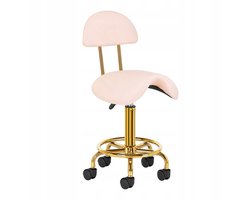 Ergonomische Cosmetische Zadelkruk Met Rugleuning - Kapperskruk in Hoogte Verstelbaar - Werkplaatsstoel Roze/Goud