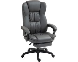 Ergonomische Directiestoel Donkergrijs, 68,5x68,5x113-121 cm, Met Massagefunctie (6 Massagepunten, 5 Modi, 2 Intensiteiten, Timer), In Hoogte Verstelbaar, Met Uitklapbare Voetensteun, Ligfunctie Tot 135°, Hoofdsteun, PU-Kunstleer en 360° Draaibaar
