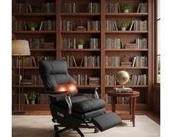 Ergonomische Elektrische Bureaustoel met Ligfunctie, Massage, Voetensteun & Duurzaam Leder – Luxe XXL Directiestoel met Verstelbare Rugleuning 160° – Zwart – Altameubel