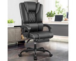 Ergonomische Executive Bureaustoel – Luxe Lederen Stoel Met Verstelbare Voetensteun- Gekoppelde Armleuningen & Lendensteun – In Hoogte Verstelbare Kantelstoel (Zwart)