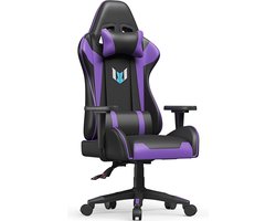 Ergonomische Gamer Stoel - Gamer Stoel met hoofdsteun en lendenkussen - 90°-155° verstelbare - Zwart en Paars