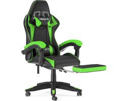 Ergonomische gamerstoel - Bureaustoel - Met hoofdsteun, lendensteun en voetensteun - In hoogte verstelbaar - Zwart en Groen