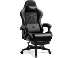 Ergonomische gamestoel, bureaustoel, racestoel met voetensteun en luidsprekers, tot 150 kg belastbaar, zwart-rood