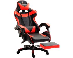 Ergonomische Gamestoel Gamingstoel Zwart-Rood met Lendensteun Voetsteun Gamestoel met Kattenoren Hoofdkussen Verstelbare Hoogte en Ligfunctie