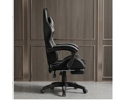 Ergonomische Gaming Bureaustoel met Hoofdsteun en Lendenkussen – Verstelbare Computerstoel met Kantelfunctie, 360° Draaibaar en Luxe Kunstleren Bekleding – Comfortabele Office & Gaming Chair (Grijs/Zwart) – medahomestore