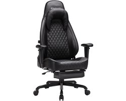 Ergonomische Gaming Bureaustoel met Voetensteun – Luxe Comfortabele Draaistoel met Hoofdsteun, Verstelbare Lendensteun, Dikke Bekleding, Stalen Onderstel, Kunstleer – Zwart – Ideaal voor Kantoor & Gaming Setup