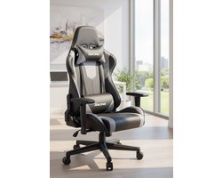 Ergonomische Gaming Stoel en Bureaustoel Depauwwonen – Luxe Gamer Stoel met Verstelbare Lendenkussen, Hoofdkussen, Armleuningen en Wipfunctie – Comfortabel PU Leder – Max. 150 kg Belastbaar