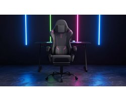 Ergonomische Gaming Stoel met Massagefunctie en Voetsteun – Verstelbare Bureaustoel 90°-135° met Hoofdsteun en Lendenkussen – Luxe Gaming Chair PU Leer – Zwart Grijs Paars - Mobili Bella